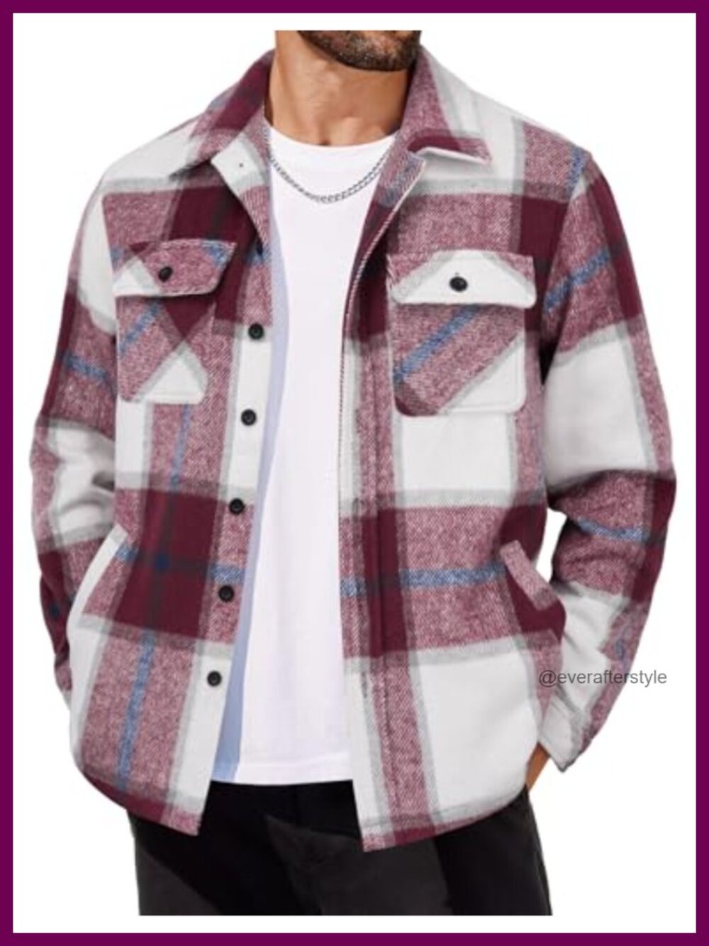Men's Flannel Fleece Shacket Plaid Button Down Jacket 100% Polyester